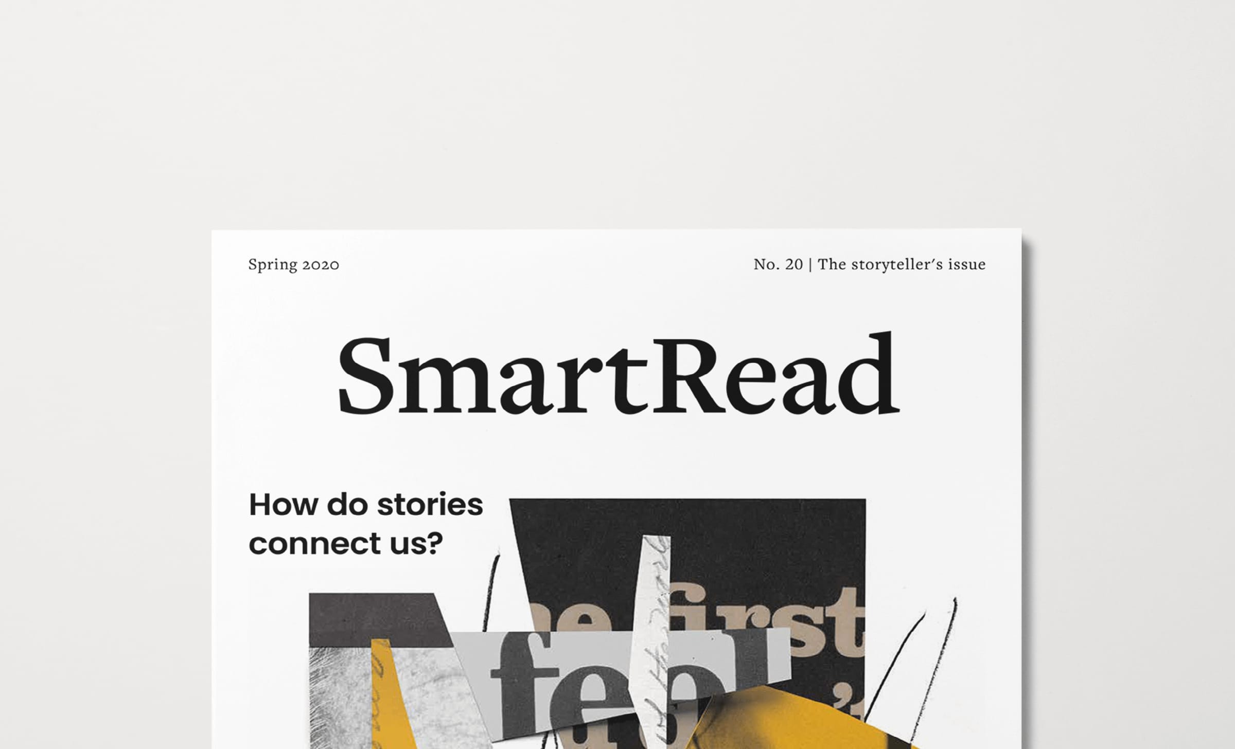 The storytellers SmartRead magazine cover showing different words cut from magazines overlapping